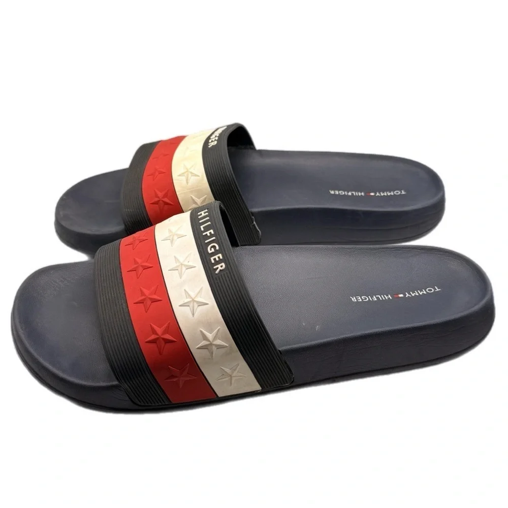 Tommy Hilfiger | Dulce 2 Dark Blue Red & White Slide Sandals Star Studded